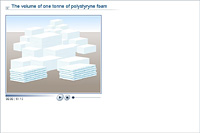 The volume of one tonne of polystyryne foam