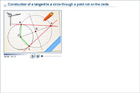 Construction of a tangent to a circle through a point not on the circle