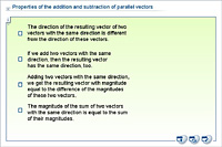 Properties of the addition and subtraction of parallel vectors
