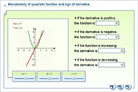 Monotonicity of quadratic function and sign of derivative