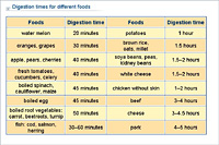 Digestion times for different foods