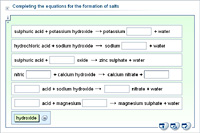 Completing the equations for the formation of salts